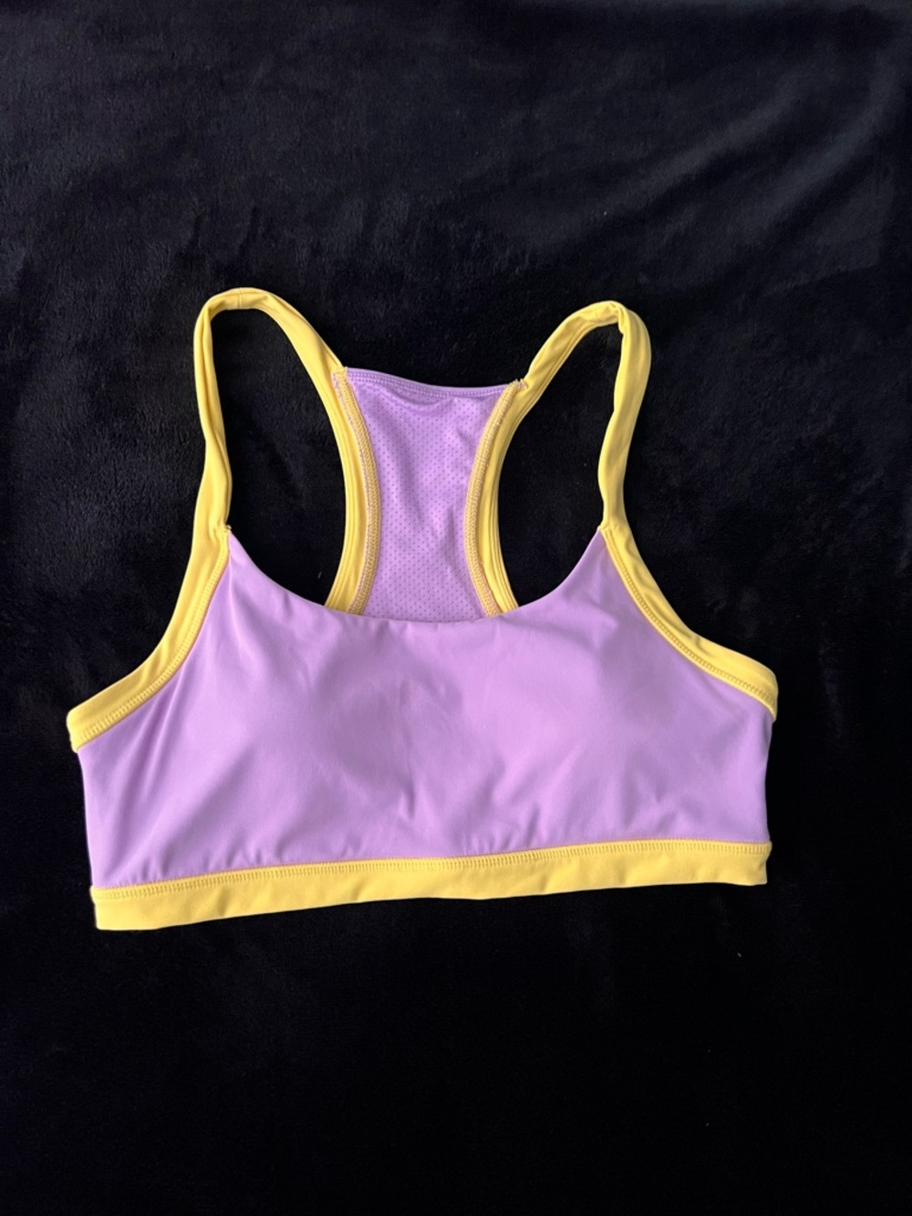 Meshki Lilac Sports Bra with Yellow Trim